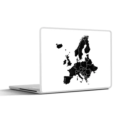 Produktbild von MuchoWow® Laptop Aufkleber Sticker Cover Europa-Karte in schwarzer Aquarellfarbe - schwarz und weiß 32.5x23.5 cm - Sticker für Laptop - Selbstklebend