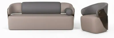 Produktbild von Beige Ledergarnitur Designer Ledersofa Stilvoller Ledersessel 2tlg
