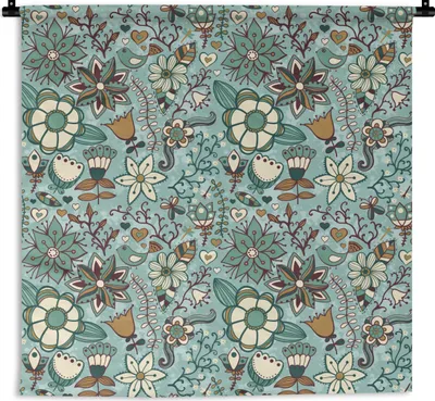 Produktbild von MuchoWow® Wandteppich Wandbehang Bohème - Winter - Blumen - Muster 150x150 cm Tapisserie Dekoration Wandtuch - Wohnaccessoires - Modernes