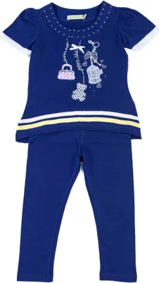 Immagine prodotto di Set camicetta + leggings da bambina in cotone blu navy