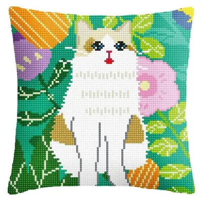 Image de Point de croix Kit Coussin à broder DIY Chat - Kit broderie coussin dès 10 ans