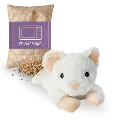 Produktbild von Habibi Plush Premium Wärmetier Maus weiß herausnehmbares Körnerkissen