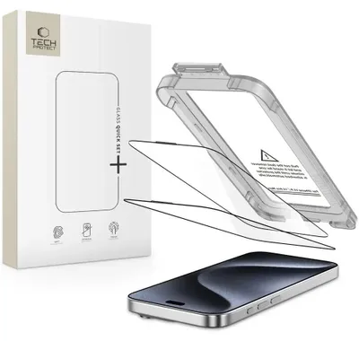 Obrázek produktu pro Tech-Protect Quick Set+ 2-Pack Tvrzené sklo pro Iphone 15 Pro - černé
