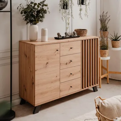 Produktbild von Kommode Sideboard Medan | mit 3D-Lamellen | Artisan Eiche / anthrazit