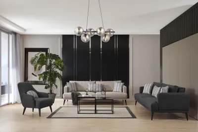Produktbild von Komplette Couchgarnitur Sofagarnitur 431 Sitzer Grau Stoff Modern Set