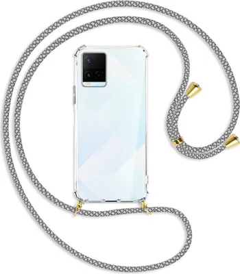 Produktbild von Handykette Backcover-Schutzhülle mit Band (Metall goldfarben) für vivo Y21s (6.51''), Y33s - weiß/grau kariert