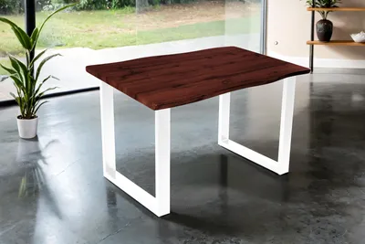 Produktbild von Esstisch 120x80 cm Baumkante Holz Nussbaum-Optik U-Gestell Metall weiß JOSY