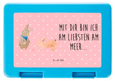 Produktbild von Mr. & Mrs. Panda Lunchbox Hasen Muschel - Rot Pastell - Geschenk, Best Friends, Pausenbox, Strand, Butterbrotdose, Freundin, Vesperbox, Papa, Meer, Muscheln, Bento Box