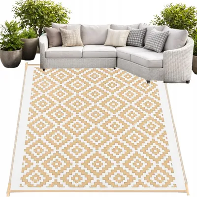 Produktbild von Outdoor Teppich 160x230 Wasserdicht - Balkon Terrasse Wendbar - Beige Weiß