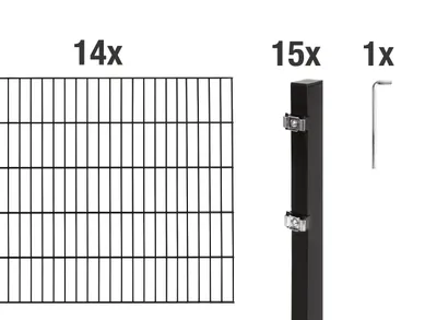 Zdjęcie produktu dla Ogrodzenie panelowe podwójne, zestaw 30 elementów, kolor: matowy czarny, wysokość: 120 cm, długość: 28 m