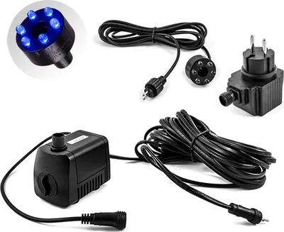 Produktbild von CLGarden Springbrunnenpumpe SP1 mit blauer LED-Beleuchtung 500 l/h regelbar 12V für Gartenbrunnen Wasserspiel Quellstein energieeffizient kompakt
