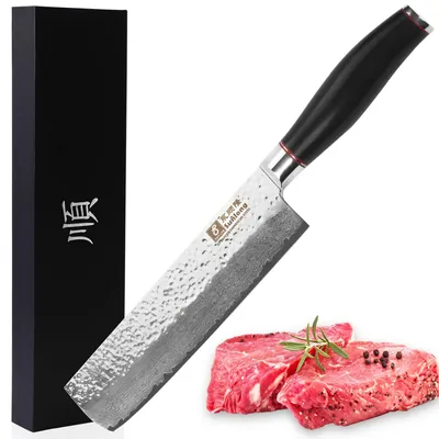 Nakiri-Messer 16,5 cm, Damaststahl, Ebenholzgriff, superscharf