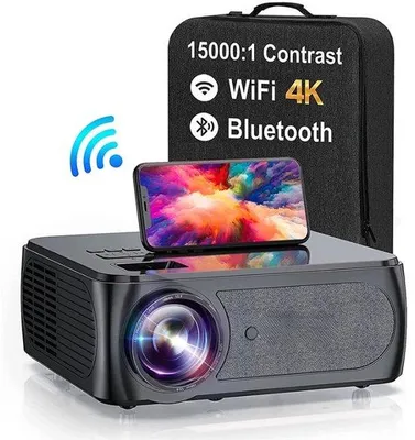 Obrázek produktu pro Kompaktní projektor s rozlišením 1080p, 5G, WiFi, Bluetooth, HDMI, USB, 10 000 lumenů, černý