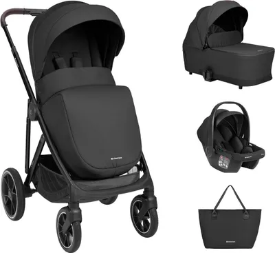 Produktbild von Kikka boo Kombikinderwagen Chiara 3 in 1 Babyschale Babywanne Sportsitz Tasche schwarz