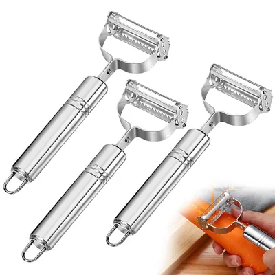 Produktbild von Sparschäler Edelstahl 3er Set 18cm Küchenhelfer Julienne Schneiden Gemüse Obst Kartoffel Karotte langlebig rostfrei für Haushalt Küche