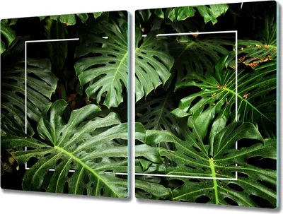 Produktbild von Coloray Hackbrett Kochplattenabdeckung Herdabdeckplatte 2x40x52 cm Schneidebrett Küchenbrett - Blume Pflanze Blätter