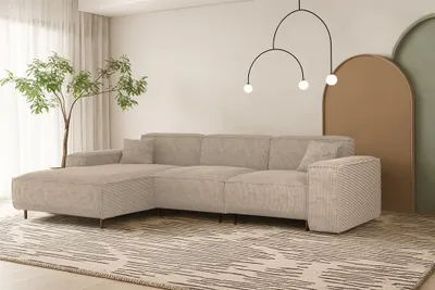 Produktbild von Ecksofa Designersofa GLORIA in Stoff Scala Beige Ottomane Links