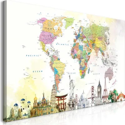 Produktbild von Wandbild Mega XXXL Weltkarte 250x125 cm Einteiliger XXL-Format Kunstdruck zur Selbstmontage Leinwandbilder moderne Bilder DIY Wanddekoration Wohnung Deko Kontinente Holzoptik k-C-0117-ak-e