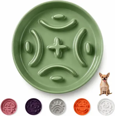 Imagen del producto de Comedero cerámico antideslizante de 16 cm, con diseño laberíntico, para perros pequeños