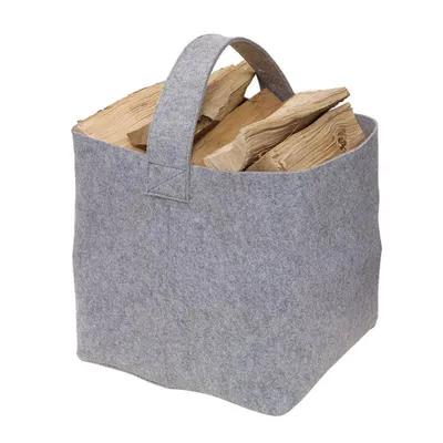 Produktbild von Holzkorb für Kaminholz - Filztasche Groß mit Tragegriffen, ca. 36x40x40cm, Höhe ca. 45cm, Grau, 100% Polyester, Korb für Kaminholz, Tragkraft bis 15kg, Gewicht 260g