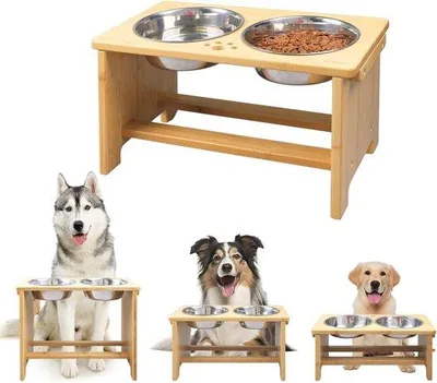 Produktbild von Famanu Hundenapf mit Bamboe-Halter - Erhöhte Futter- und Wasserschalen für Hunde
