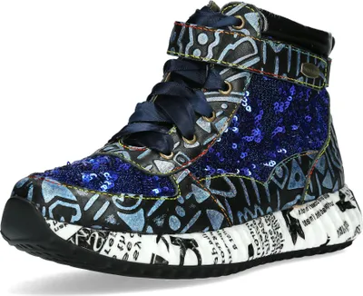 Produktbild von Laura Vita Damen Sneaker High Top aus Leder mit Pailletten und Plateau Burton 22, Größe:37 EU, Farbe:Blau