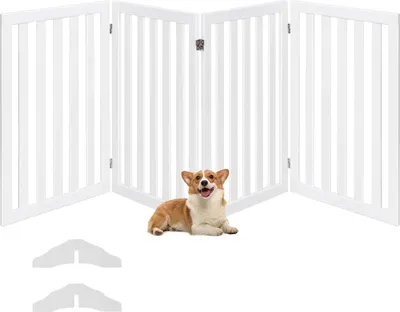 Immagine prodotto di Barriera per cani - Barriera di sicurezza in legno - Altezza 89 cm - 4 pezzi - Pieghevole e flessibile - Per porte - Bianco