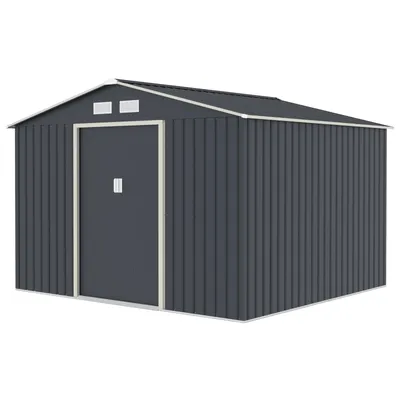 Produktbild von HATTORO S250 Metall Gerätehaus Geräteschuppen mit Bodenrahmen 7,2m² Satteldach Dunkelgrau