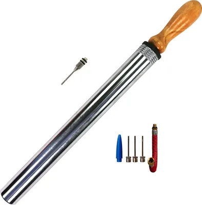 Produktbild von Best Sporting Ballpumpe verchromt mit Holzgriff, 39 cm x 2,8 cm mit Ventil-Set