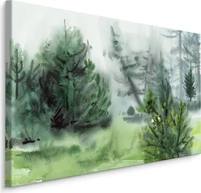 Produktbild von Fabelhafte Canvas LEINWAND BILDER 90x60 cm XXL Kunstdruck Wald Nebel Bäume Gemalt