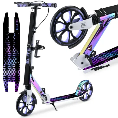Zdjęcie produktu dla Hulajnoga miejska Bergen Elite, dla dzieci i dorosłych, 2x hamulec, amortyzator, duże koła 200mm, składana, 3-stopniowa regulacja wysokości