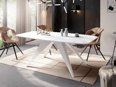 Produktbild von Ausziehbarer Esstisch im Loft-Stil - Industrieller Tisch mit Weißen Metallbeinen - Modernes Design für Wohnzimmer - 160 cm Ausziehbar auf 200 cm - Weiß