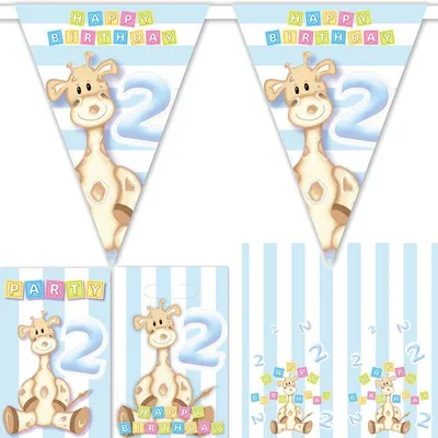 Produktbild von 2. Geburtstag Party Deko Set Geburtstagsdeko Giraffe Kindergeburtstag Zahl 2 Junge hellblau Partyset