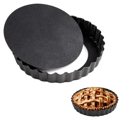 Productafbeelding van Tartevormen, 2 stuks, 12 cm, met antiaanbaklaag, afneembare bodem, rond, van koolstofstaal