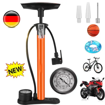 Produktbild von Luftpumpe Hochdruck Metall Fahrradpumpe 160PSI-Standpumpe Manometer alle Ventile