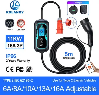 Image de Station de recharge portable - Puissance de 11 kW - Prise de type 2 - Chargeur pour véhicule électrique - Application Wi-Fi