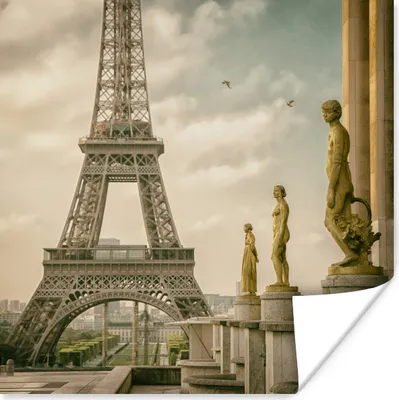 Produktbild von MuchoWow® Poster Der Eiffelturm und die schönen Statuen des Palais de Chaillot 75x75 cm - Wand Dekoration