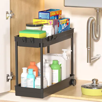 Produktbild von Aufbewahrungsboxen für unter die Spüle, Küchenaccessoires, Ideen für die Badorganisation, schwarz, 1er-Set