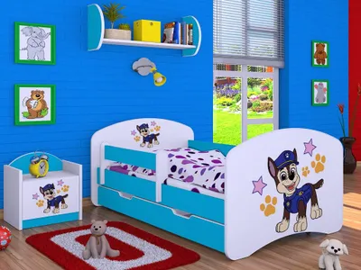 Produktbild von BDW Kinderbett Super Hunde, Babybett Kinderzimmer, Blau (Motiv 5), 160 x 80 cm