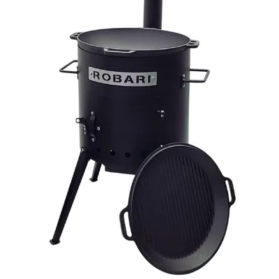 Produktbild von ROBARI Utschak Set mit Kazan aus Gusseisen 12l Grilldeckel-Pfanne