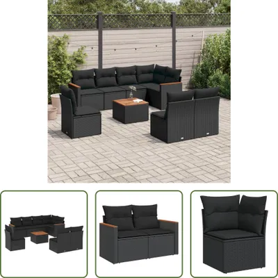 Produktbild von The Living Store 9-tlg. Garten-Sofagarnitur mit Kissen Schwarz Poly Rattan