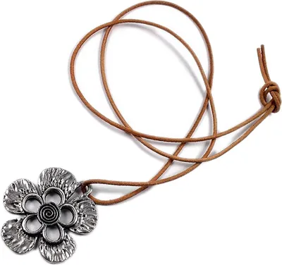 Produktbild von Minott Kette braunes Lederband zum verknoten mit Anhänger Blume 21396