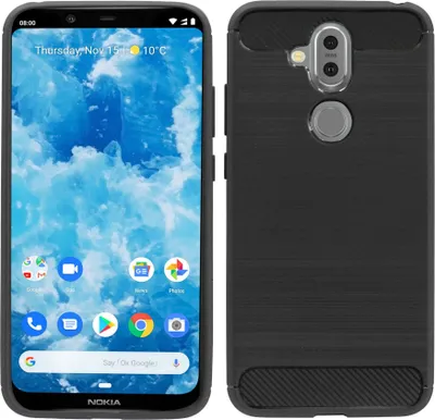 Produktbild von Silikon Hülle Tasche kompatibel für Nokia 8.1 Case Zubehör Gummi Bumper Schale Schutzhülle in Carbon-Schwarz @cofi1453®