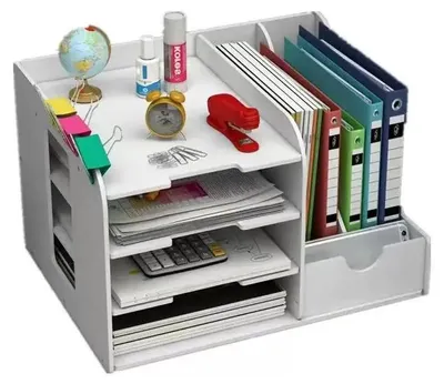 Immagine prodotto di Organizer da scrivania - Portadocumenti - Multifunzionale - Scomparti per documenti e cartelle - Per la casa e l'ufficio - Bianco