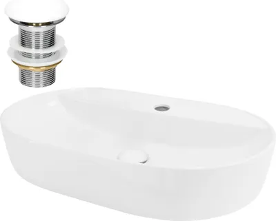 Obrázek produktu pro LuxeBath umyvadlo Oválné umyvadlo na desku, 60x40x12 cm, bílé, z keramiky, včetně odtokové soupravy bez přepadu