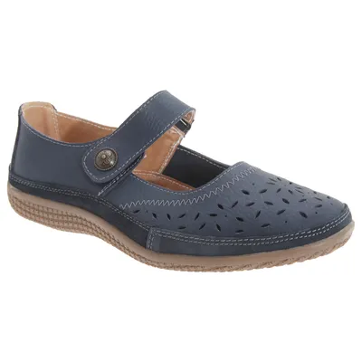 Produktbild von Boulevard Damen Sommer Mary-Jane-Schuhe mit Lochmuster und Klettverschluss, weite Passform DF419 (42 EU / 8UK) (Marineblau)