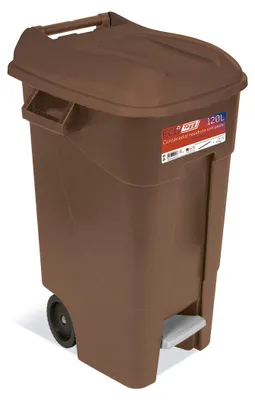 Abfalleimer 120 Liter mit Pedal, braun, Kunststoff