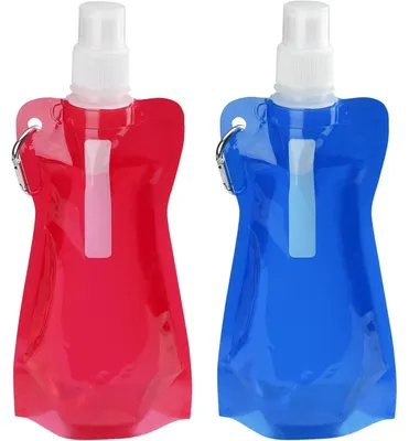 Produktbild von Faltbare Trinkflasche 500 ml, 2 Stück, Rot & Blau, mit Karabiner