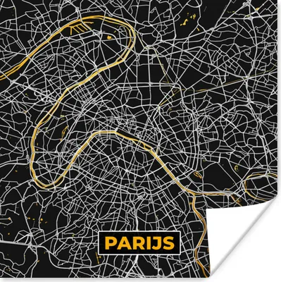 Produktbild von MuchoWow® Poster Karte - Paris - Stadtplan - Gold - Karte 100x100 cm - Babyzimmer