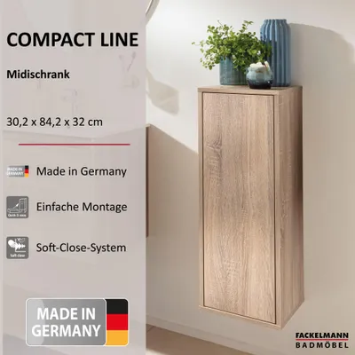 Produktbild von FACKELMANN COMPACT LINE Midischrank 30 cm breit, elegantes Braun, ideal für jedes Badezimmerdesign